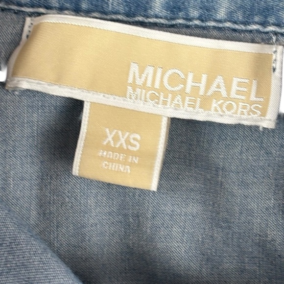 EUC MICHAEL Michael Kors Women’s Denim Button Down Shirt w/glam collar Sz XXS - Picture 6 of 10